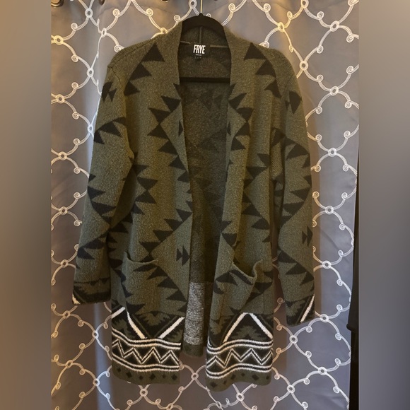 Frye Sweaters - Frye Olive and Black Geometric Cardigan